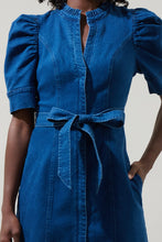 Load image into Gallery viewer, Jamie Denim Puff Sleeve Belted Mini Dress