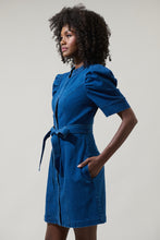Load image into Gallery viewer, Jamie Denim Puff Sleeve Belted Mini Dress