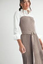Load image into Gallery viewer, Pleated Sweater Shirt Midi Dress