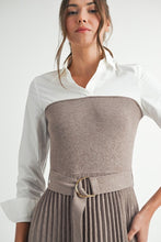 Load image into Gallery viewer, Pleated Sweater Shirt Midi Dress