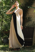 Load image into Gallery viewer, Three-Tone Pleated Backless Maxi Dress