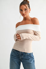 Load image into Gallery viewer, Two-Tone Off-Shoulder Knit Top