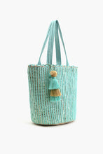 Load image into Gallery viewer, Natural Beauty Upcyled Hand Woven Mint Tote