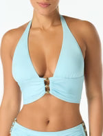 Load image into Gallery viewer, Carmen Marc Valvo Beaded Back Tie Halter Bikini Top