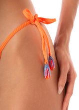 Load image into Gallery viewer, Neon Orange Tulum Mid Rise Tie Side Bikini Bottom