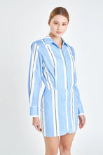 Load image into Gallery viewer, Stripe Power Shoulder Mini Dress