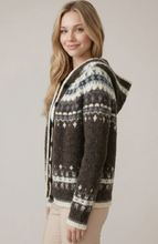 Load image into Gallery viewer, Abstract Multi-Color Intarsia Hooded Button Front Cardigan