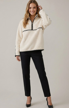 Load image into Gallery viewer, Faux Fur Front Half Zip Up Leather Trim Pullover Top
