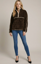 Load image into Gallery viewer, Faux Fur Front Half Zip Up Leather Trim Pullover Top