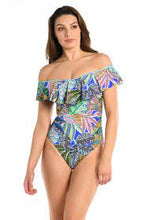 Load image into Gallery viewer, La Blanca Neon Nights Off Shoulder Ruffle One Piece