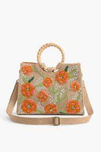 Load image into Gallery viewer, America & Beyond Floral Beaded Jute Handbag