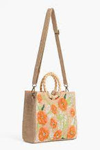 Load image into Gallery viewer, America & Beyond Floral Beaded Jute Handbag