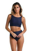 Load image into Gallery viewer, La Blanca Fluid Lines High-Neck Midline Top w/Mesh Details