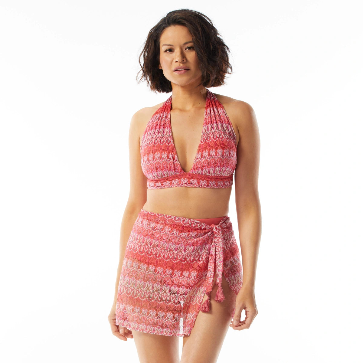 Coco Contours Athena Draped Halter Bra Sized Bikini Top Summer Croch