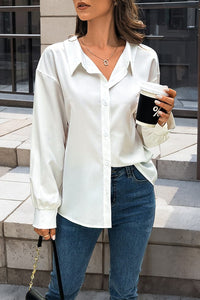 Button Down Loose Solid Silk Long Sleeves Blouse