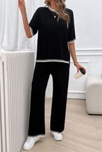 Load image into Gallery viewer, Two Piece Short Sleeve Wide Leg Pant Sweater Set
