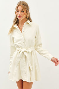 Belted Faux Leather Button Down