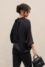 Load image into Gallery viewer, Washed Poly Silk Twisted Neck Long Sleeve Top
