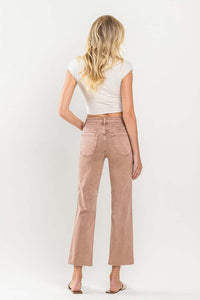 Mid Rise Crop Raw Hem Straight Jeans