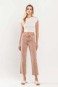 Mid Rise Crop Raw Hem Straight Jeans