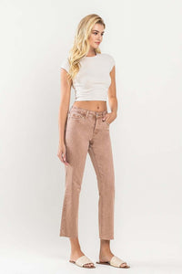 Mid Rise Crop Raw Hem Straight Jeans