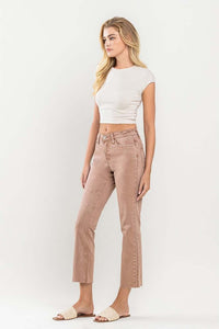 Mid Rise Crop Raw Hem Straight Jeans