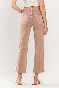 Mid Rise Crop Raw Hem Straight Jeans