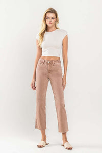 Mid Rise Crop Raw Hem Straight Jeans