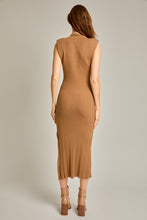 Load image into Gallery viewer, Mock Neck Power Shoulder Ribbed Slit Dress
