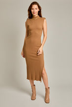 Load image into Gallery viewer, Mock Neck Power Shoulder Ribbed Slit Dress
