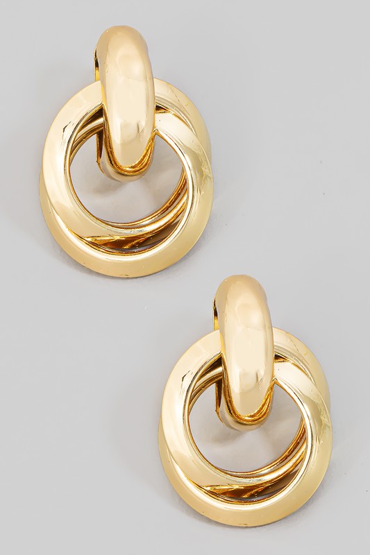 Metallic Double Ring Link Earrings