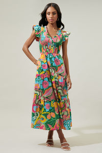 Lanai Multi Tropics Sunfire Smocked Bodice Dress