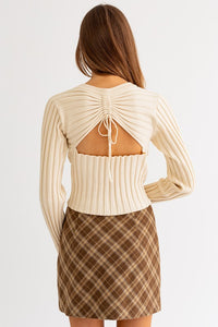 Back Shirring Long Sleeve Top