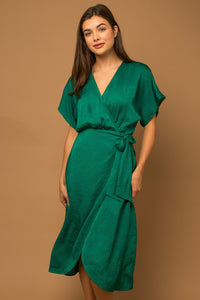 Surplice Faux Wrap Midi Dress