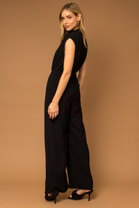 Short Sleeve Pleated Shoulder Jumpsuit