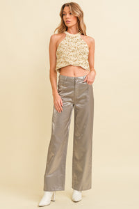 Metallic Straight Leg Pants