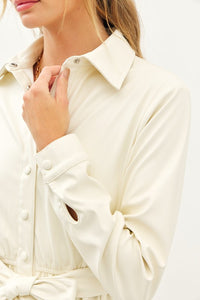 Belted Faux Leather Button Down