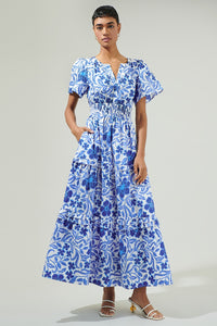 Celeste Floral Palmer Poplin Tiered Maxi Dress