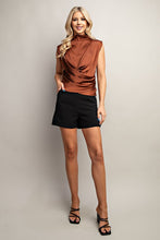 Load image into Gallery viewer, Mock Neck Sleevless Ruched Satin Top
