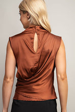 Load image into Gallery viewer, Mock Neck Sleevless Ruched Satin Top
