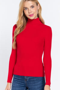 Turtle Neck Fitted Viscose Rib Sweater Top