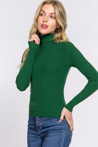 Turtle Neck Fitted Viscose Rib Sweater Top