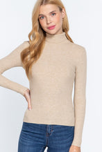 Load image into Gallery viewer, Turtle Neck Fitted Viscose Rib Sweater Top
