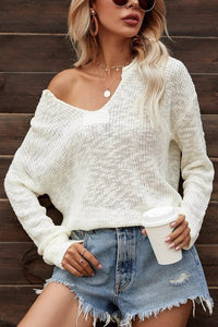 Loose Off Shoulder Knit Crochet Casual Sweater Top