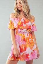 Load image into Gallery viewer, Off Shoulder Tropical Print Dress
