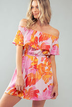 Load image into Gallery viewer, Off Shoulder Tropical Print Dress
