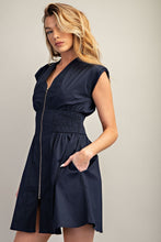 Load image into Gallery viewer, V-Neck Smocked Front-Zip A-Line Mini Dress
