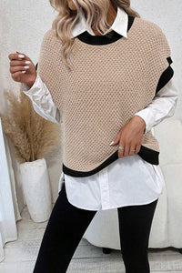 Beige Contrast Batwing Sleeve Sweater Top