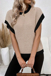 Beige Contrast Batwing Sleeve Sweater Top