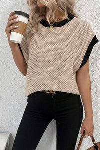 Beige Contrast Batwing Sleeve Sweater Top